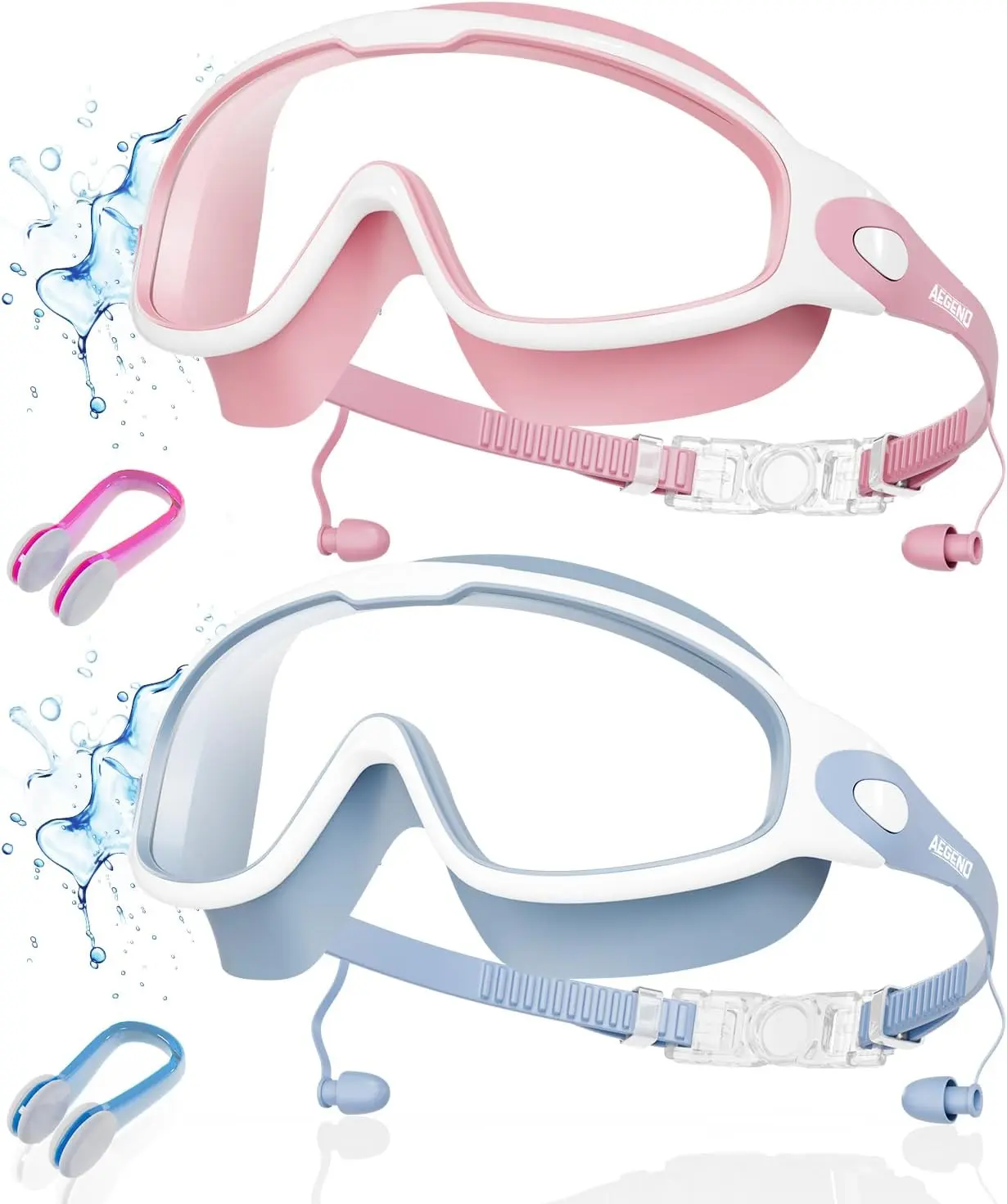 Adult Swim anti-uv swimming Goggles with Ear Plugs, Wide-View Anti-Fog Lenses with UV Protection & Leak-Resistant Comfort Seal for Men Women, Pool Training, Beach, Lake & Open Water