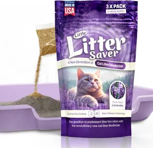 Little Litter Saver - Lavender Scented Cat Litter Box Deodorizer - 3 Pack - 15 Weeks Supply - Safe Non-Toxic & Non-Abrasive - Granule Form - USA Made