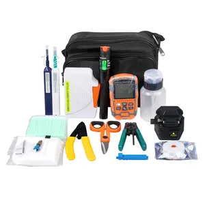 Fiber Termination Kit with OPM VFL 30km Visual Locator Fiber Cleaver 6C FTTH Optic Tool Kit for CATV Engineering Black