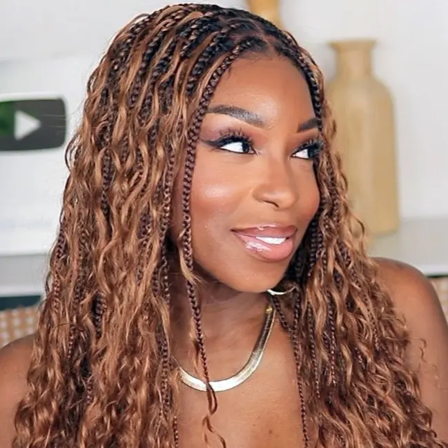 JALIZA 24" Swiss HD Lace Full Lace Knotless Boho Box Braided Wig with Human Hair Curls, 250% Density, Glueless, Lightweight Design braid wig Lace Front Wigs Lace Braiding Wig