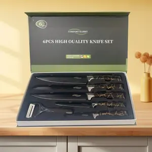 6piece kitchen knife set, outdoor cooking gril!knife, high carbon stainless steel forged kitchenknife, ergonomic handle design, kitchen accessories, gifts for men, kitchen supplies Block Kitchenware Cutting Box