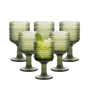 6-Pieces Glasses Drinking Wine Water Goblets Glassware set Vintage Stem Glasses Stemware 10 Ounces for Wedding Party Bar 350 ml