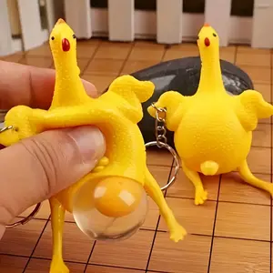 2pcs Funny Keychains Novelty Squeeze Laying Egg Chicken Toys Keyring Surprise Squishy Kids Children Toys