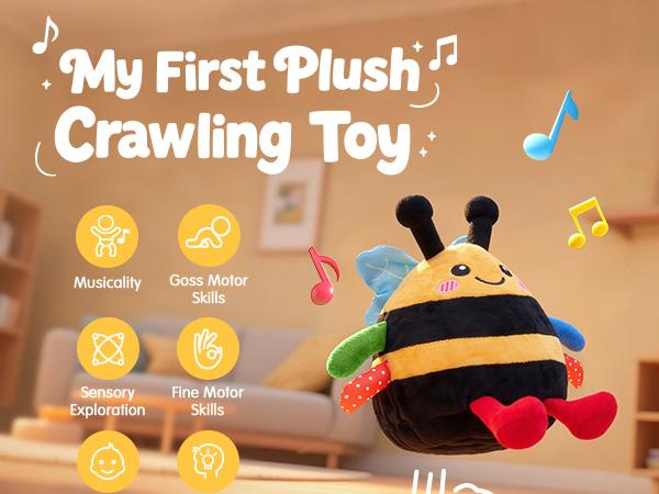 hahaland Baby Toy for 6-12 Months – Crawling Musical Dancing Bouncing Learning Bee Plush,Abeja que baila/Abeja que canta/ Interactive,48 Songs & Repeat what you say,Tummy Time Toy infant toy for Birthday 0-3 Months/6-12 Months Easter Basket Stuffers