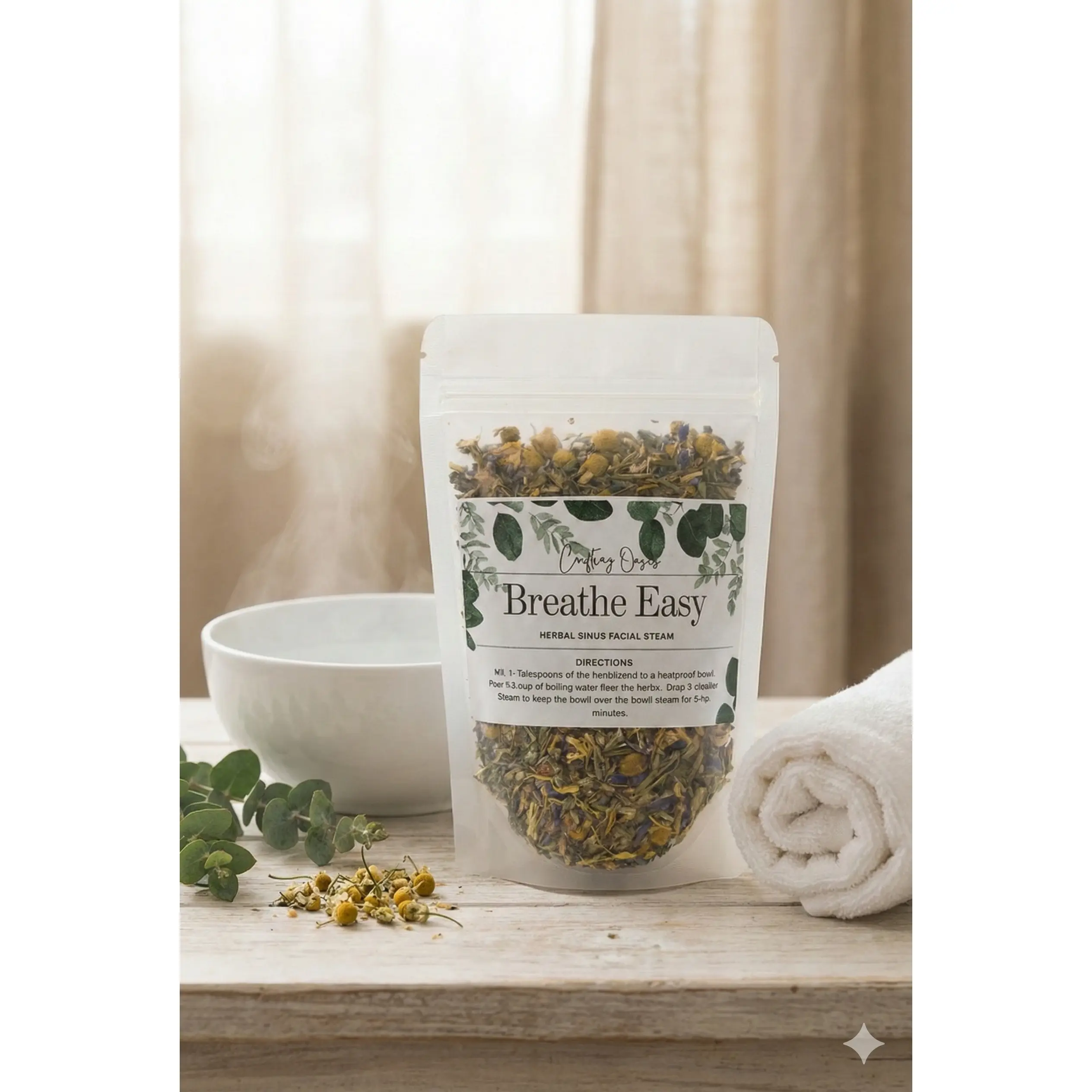 Crafting Oasis Breathe Easy Herbal Sinus Facial Steam with Eucalyptus Peppermint Rosemary Lavender & Chamomile for Relaxation & Clear Breathing