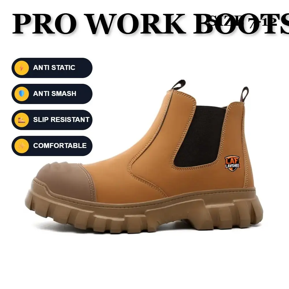 Brown Safety Shoes for Men and Women, Lightweight Steel Toe Work Sneakers, Puncture Resistant and Anti-Slip Worker Footwear, Walking Shoes, Closed, Round Toe, Lace Up, Striped, Chic, Fabric, Laces
