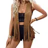 Women's 70s Boho Western Faux Suede Vest - Sleeveless, Open Front, Hippie Fringe, Rivets, Polyester, Old West Style, Pull On Tops, Americana Design, Concert Wear, Standard Sizes Including XXL, 1 Tops