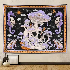 Room Decor Skull Mushroom Pattern Tapestry, Room Decor Halloween Gothic Wall Hanging Tapestry, Halloween Decor, Wall Hanging Decoration for Living Room Study Room, Bedroom Accessories, Home Decor Ideas for Halloween, Fall Decor