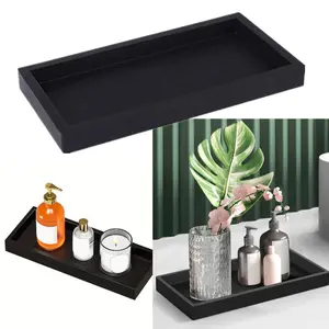 Car Bathroom Vanity Tray Black Decorative Tray for Counter, 11.5"x 4.8" Small Wood Sink Soap Tray Holder for Kitchen, Dresser Countertop Decor Rectangle Wooden Organizer summervibes