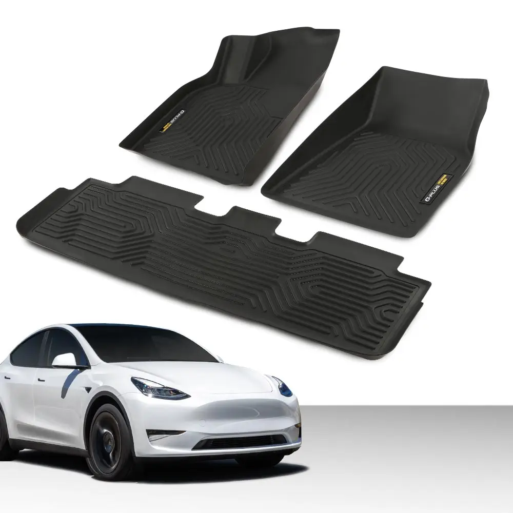 G-PLUS Fit For Tesla Model 3 & Model Y 2017-2025 All-Weather Rubber Liners Floor Mats,New Waterproof Heavy Duty Car Mats,3 Piece Trim to Fit Floor Ma