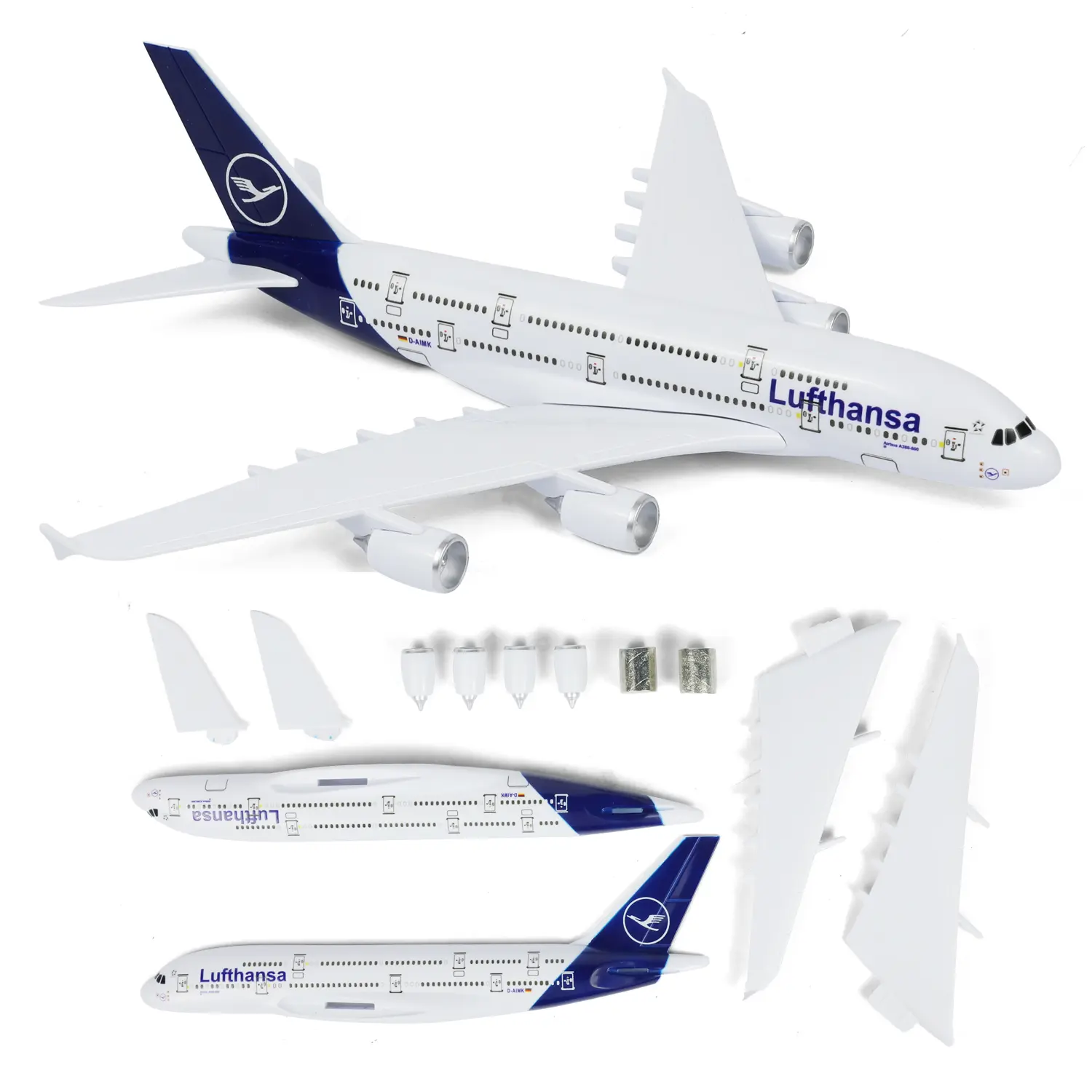 1/280 Scale Lufthansa Airbus A380 Plastic Aviation Classic Model Building Kit, Unisex Quick-Assembly Airplane Collectible with Stand, 25.5cm Length for Office Desk or Bookshelf Display