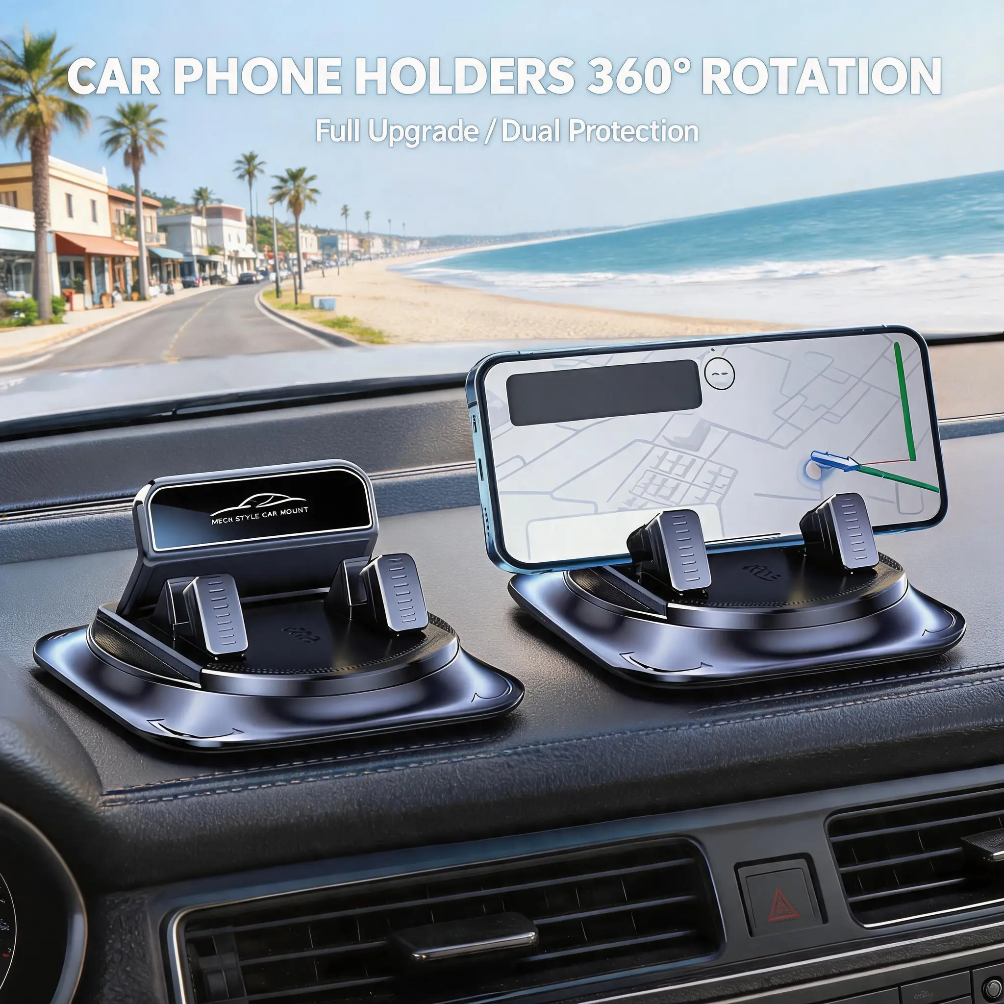 Car Phone Holder 360 Degree Rotation for Car Navigation In-Car Dashboard , Horizontaland Vertica Screen Adjustment Angle, Car Phone Holders for Suctioncup Fixed Non-Slip Suitable for Tablet, iPhone and Android