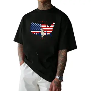 Men's patriotic american flag & statue of liberty t-shirt - black with red white stars - heavy duty usa map graphic - independence day apparel - machine washable adult casual shirt for fourth of Same style for men and women 2025 summer short-sleeved