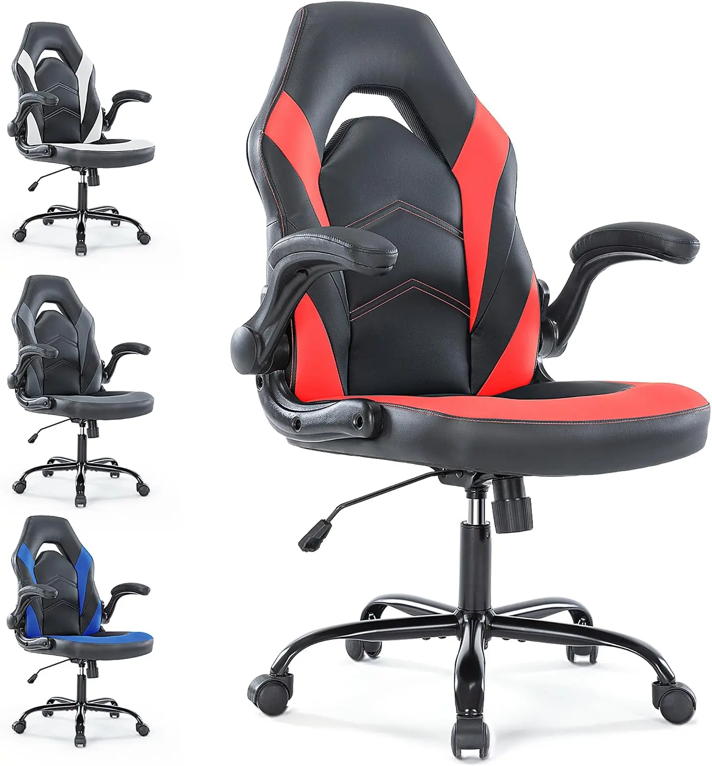 Ergonomic Gaming Chair - PU Leather High-Back Swivel Racing-Style Chair with Adjustable Lumbar Support, 360-Degree Rotation, 90-120 Degree Angle Adjuster for Office Use