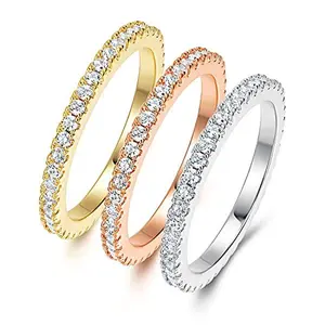 MDFUN3 PCS Set Three-Color Cubic Zirconia Stackable Promise Ring Wedding Engagement Promise Eternity Band classic gift engagement lover