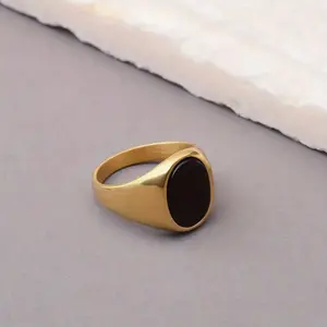 Mafia Signet Ring - Gold Tone with Black Stone, Classic Design, Perfect for Everyday Wear