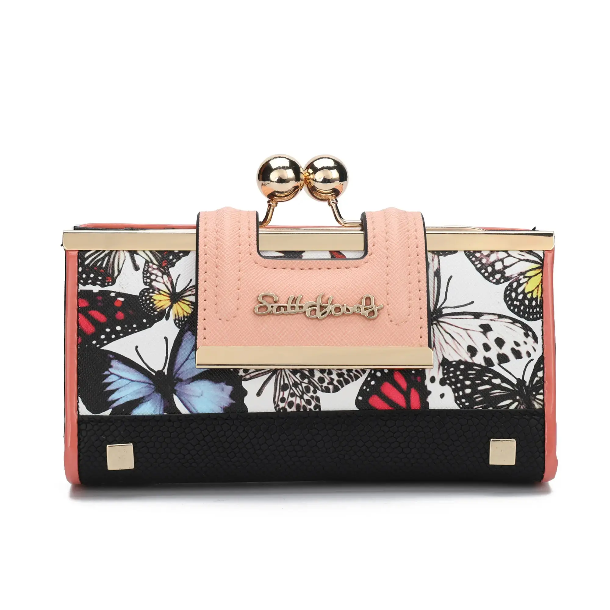 Vintage Floral Women's Long Wallet, PU Leather Large Capacity Clutch with 10 Card Slots, Kiss Lock Coin Pocket & Bill Compartments, Gift Box