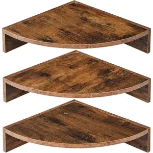 Corner Shelves 3-Pack for Bathroom & Kitchen, Space-Saving Floating Corner Wall Shelf with Easy Installation- Brown