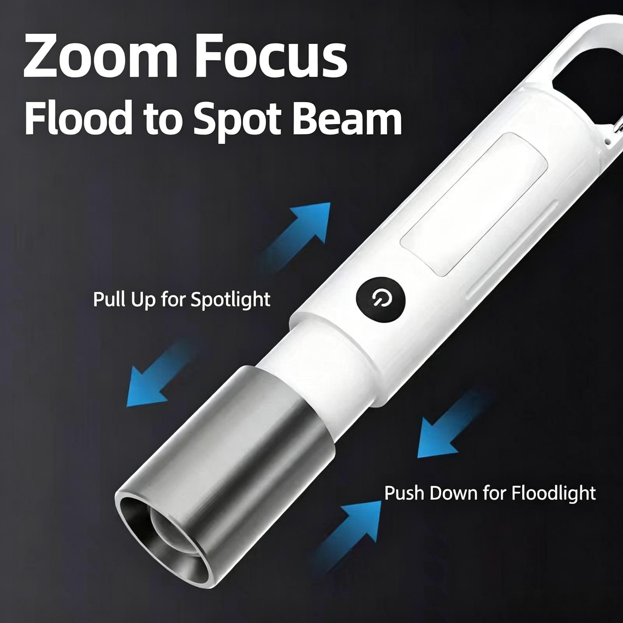 Portable Waterproof Retractable Zoomable Magnetic Plastic LED Flashlight with Side COB Light, Cordless Super Bright Carabiner Hanging Torch for Auto Repair Technicians, Hands-Free Tool Belt Compatible Car/Outdoor Work Light, Backpacks, Tool Belts