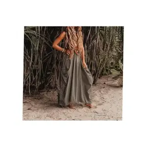 Bohemian Loose-Fit Organic Cotton Dress with Large Drawstring Pockets-LQ(Sheet)