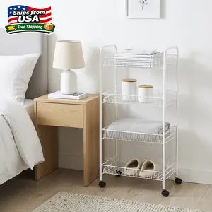 MS Rolling 4-Tier Metal Laundry Basket Cart, White, Adult