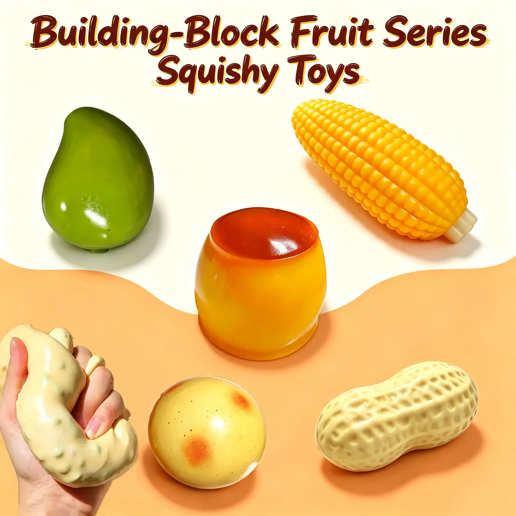 1PC Crunchy Stress Relief Series. Crisp crackling ASMR sound on squeezing. Fun realistic fruit & pudding shaped sensory squeeze toy to ease anxiety. Suitable for desk decoration and makes a great gift for birthdays and holidays.