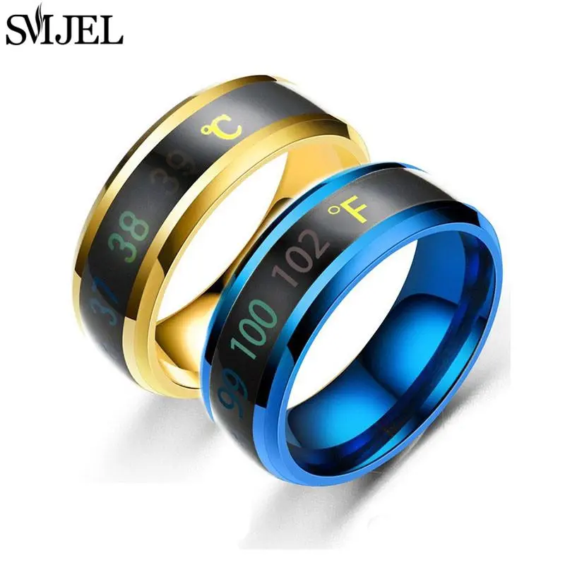Jewelry - Smart Stainless Steel Sensor Body Temperature Ring for Couples Multifunctional Display Real-time Temperature Measuring Ring