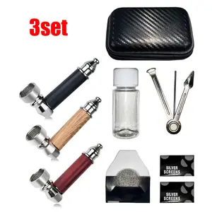 Portable Smoking Pipe Set, Metal Durable Short Wooden-Patterned Pipe, Elegant Gift Box, Ideal Birthday Wedding Anniversary Gift