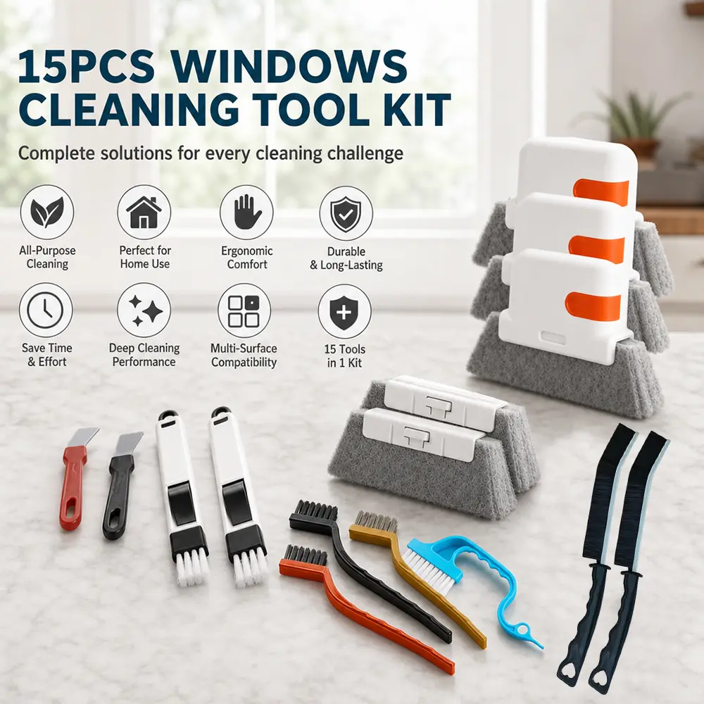 15 Pack Window Track Cleaning Tools, Sliding Door Track Cleaner Kit, Window Sill Cleaner for Door, Tile, Shutter, Corner, Grout, Sink