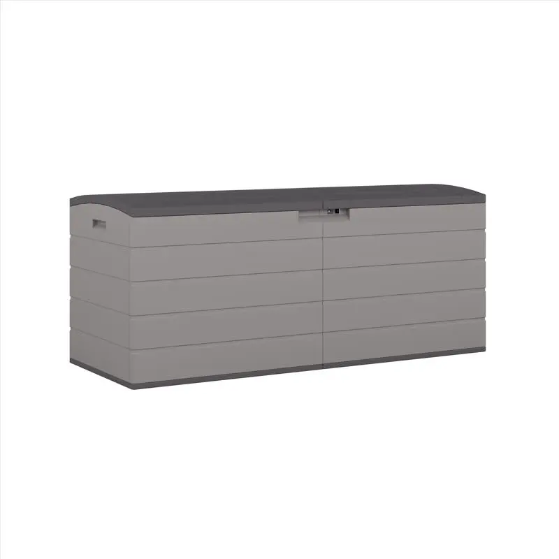 Suncast 7029131 Durable Plastic Lockable Rectangle Deck Box with Key Lock, Dual Lids, Pad & Organiser - 120 Gal, 59 in Length, 23 in Depth, 24.75 in Height, 1357 Sq Inches, Extra Large, Gray, Deckbox Size: Large