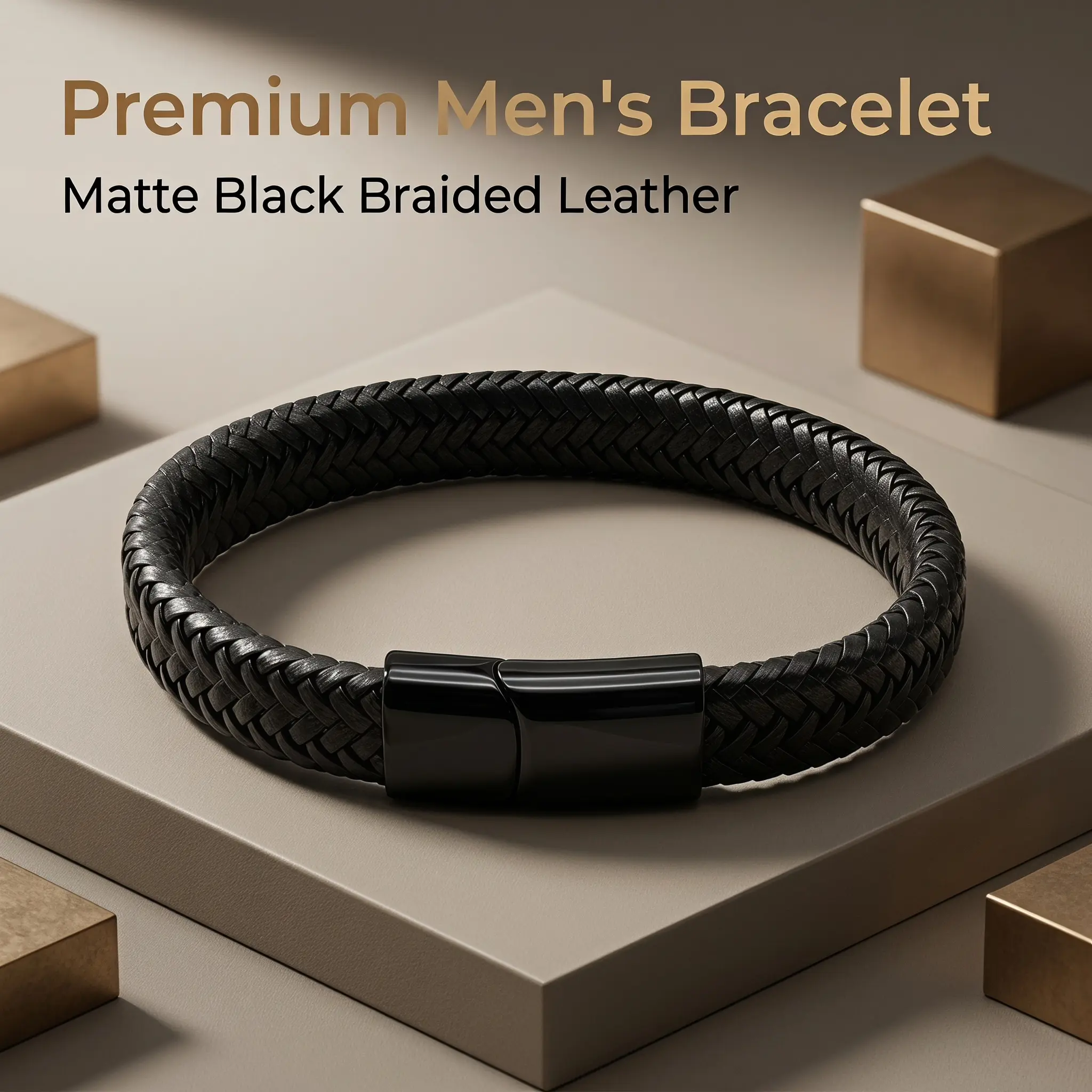 Black Braided Leather Bracelet for Men, Engraved "Love You Forever", Stainless Steel Clasp, Adjustable Couple Gift