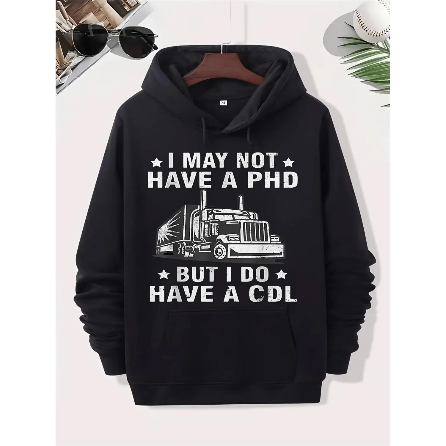 Unisex Hoodie Sweatshirt with Semi Truck Graphic and CDL License Plate Slogan Casual Workwear and Driving Apparel Cotton Blend Kangaroo Pocket Perfect Gift for CDL Drivers
