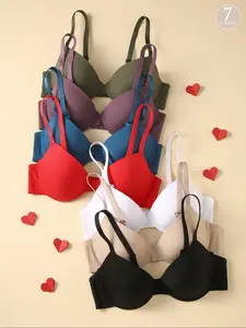 Women's Solid Color Underwire Balconette Bra, Adjustable Strap Push Up Bra, Soft Comfortable Breathable Bra for All Seasons, Underwear for Women