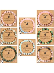 8Pcs Teacher Appreciation Bracelets Gifts for Women Men Natural Stone Teacher Elastic Bead Bracelets Teacher Jewelry Gift
