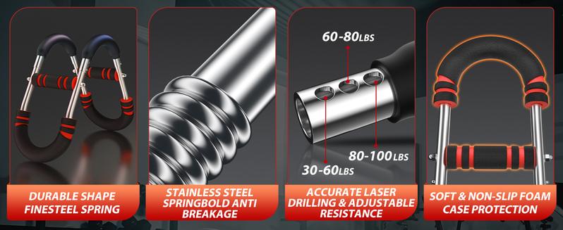 Arm Trainer & Chest Workout Equipment for Men – Portable Spring Resistance, 3-Level Adjustable (60-100LBS), Home Gym Muscle & Strength Trainer, Perfect Gift