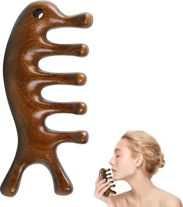 【Buy 1  get 2 】Wooden Scalp Massager Comb - Natural Sandalwood Wide Tooth Gua Sha Comb - Manual Head Scalp Massage Tool for Eye Nose Facial Neck Back Hand Foot and Legs Body Care Brush Head Massager Comfort Hair Styling Detangling wooden dihs