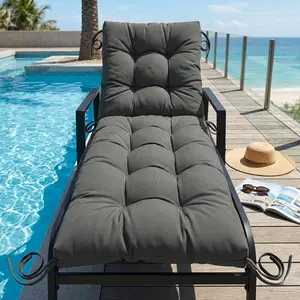 Heavy Duty Thick Padded Patio Chaise Lounger Cushion with Ties, Full-Back Support Pad for Indoor/Outdoor Garden Furniture, Rocking Chairs & Swing Benches