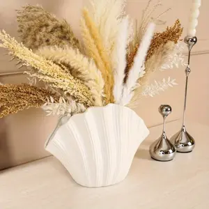 Shell-Shaped Ceramic Vase - Chic, Modern, Farmhouse Decor for Living Room & Dining Table (Perfect Accent) Ornaments Luxury Flowers White