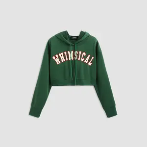 Cider [size 2-10] Whimsical Drawstring Crop Hoodie