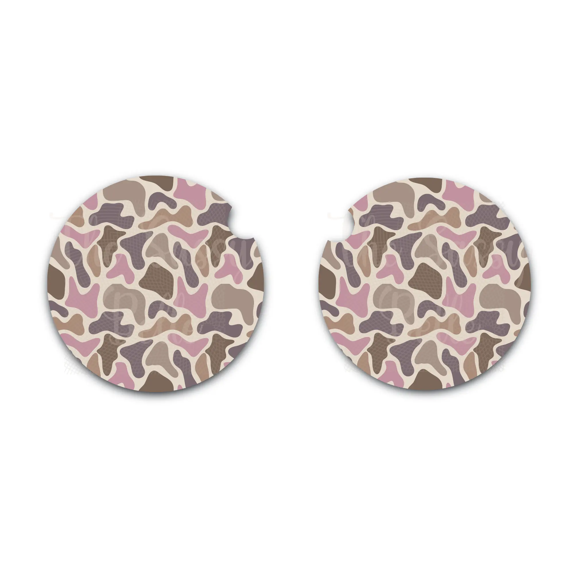 Pink Duck Camo, Old School Camo Car Coasters Set of Two, Car Cup Holder, Interior Car Accessories, Soft Neoprene Material
