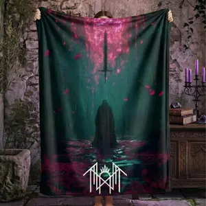 Gothic Floral Moon Blanket, Dark Alternative Aesthetic Throw, Celestial Witchy Cozy Blanket, Black Goth Home Decor Gift