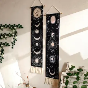 Boho Shabby Chic Style Wall Hanging Tapestry, 1 Count Celestial Moon & Sun Pattern Wall Decor, Wall Hanging Decor for Home Living Room Bedroom Wall Tapestries