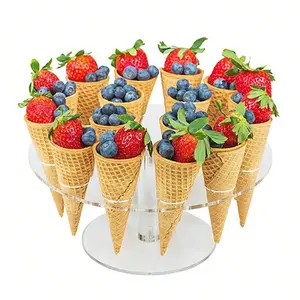 16-Cone Clear Acrylic Ice Cream Cone Holder, Clear Cupcake Stand, Summer Food Display Stand for Parties, Wedding Decoration, Buffet Supplies, Restaurant Dessert Rack