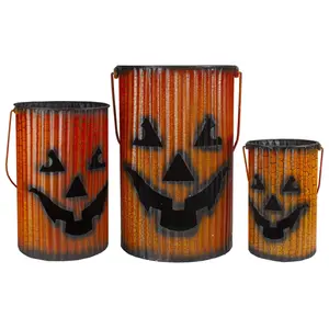 Northlight 3 PC Metal Pumpkin Lantern Set Decor