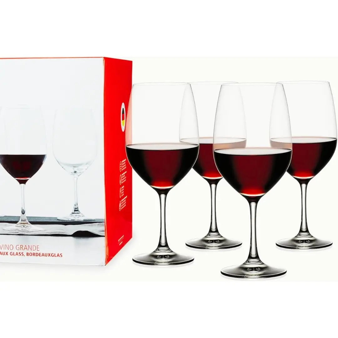 Vino Grande Bordeaux Wine Glasses Set of 4 - European-Made Crystal, 21.9oz, Classic Stemmed, Dishwasher Safe, Professional Quality Red Wine Gift Set