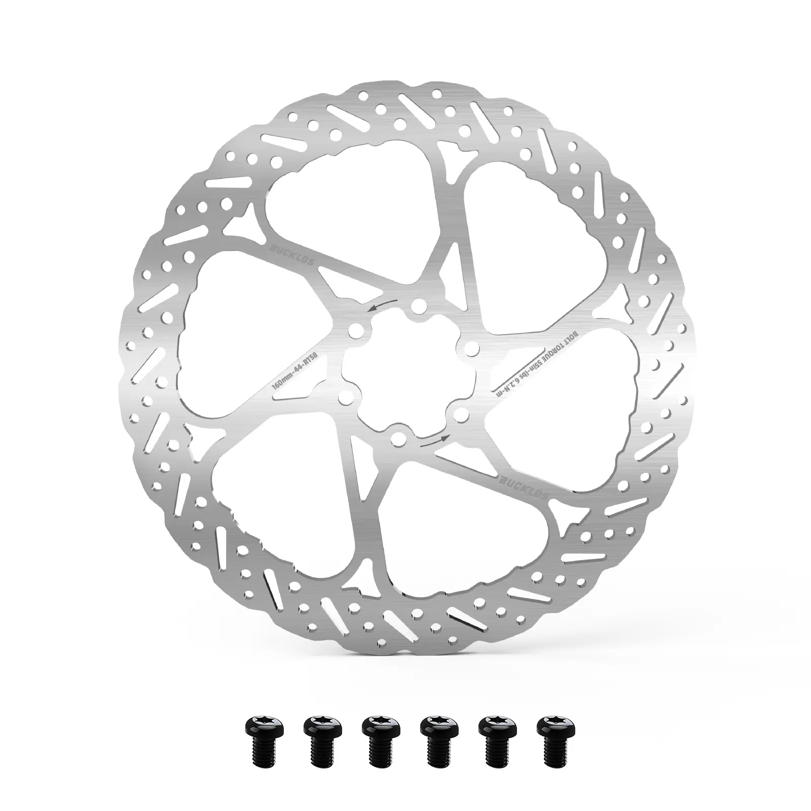 BUCKLOS RT58 MTB 140mm 160mm 180mm 203mm Bike Disc Brake Rotor with 6 Bolts | Stainless Steel Bicycle Disc Brakes Rotor with M5 Screws, 44mm Hole Distance, fit Mountain & Road Bikes Ebikes BMX (Sliver)