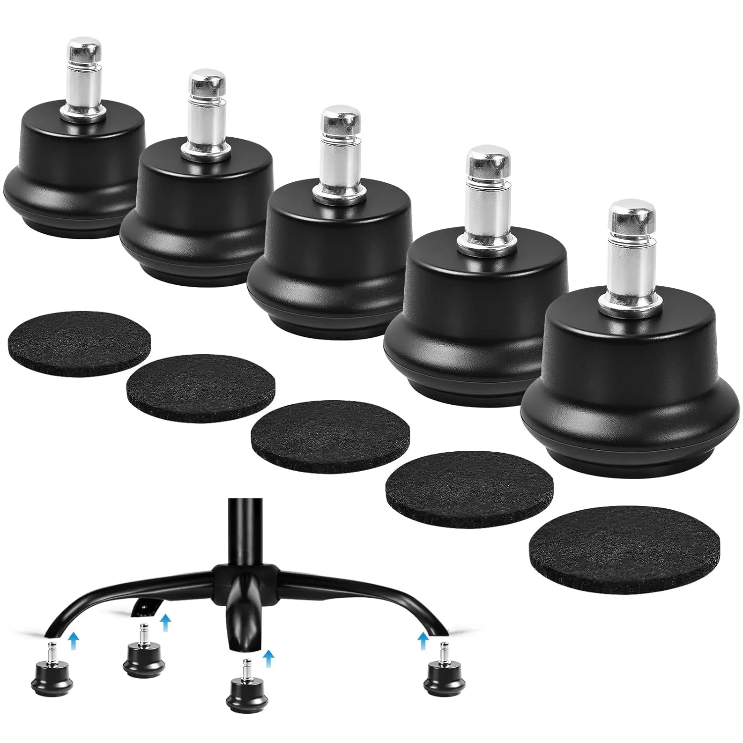5-Pack Chair Wheel Stoppers, Self-Adhesive Felt Padded Furniture Hardware Sliders, Converts Swivel Casters to Fixed Non-Rolling Type, Protects Carpet & Hard Floors from Scratches, Stops Unwanted Chair Movement