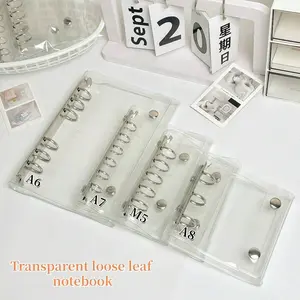 1pc Transparent Ring Binder M5/a8/a7/a6, 3D Embossed Sticker Book Album, Soft Leather Cover Notebook, Transparent Replaceable Pages, Large Capacity Planner, Storage Binder