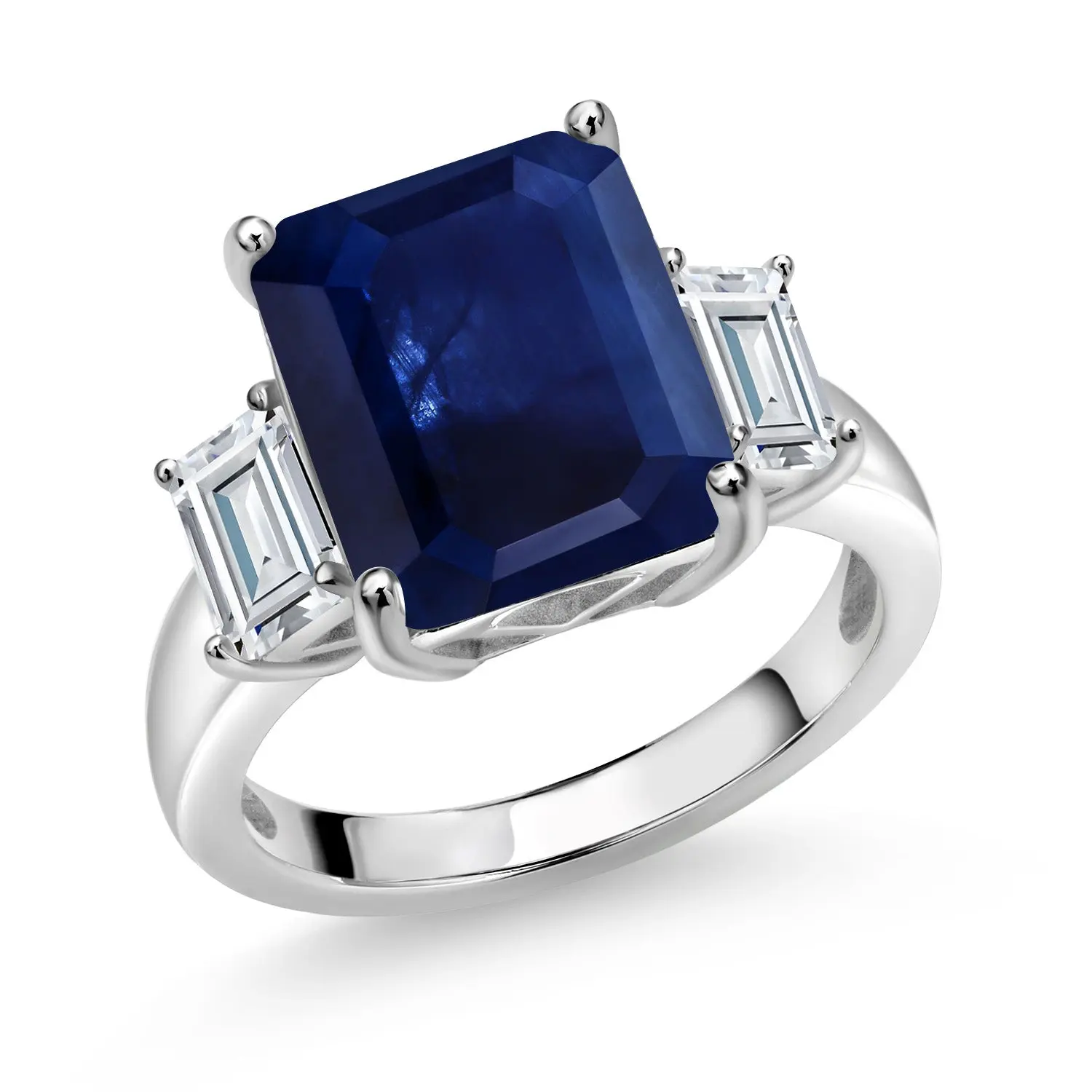 925 Sterling Silver Blue Sapphire and White Moissanite Engagement Ring For Women | 6.56 Cttw | Octagon 12X10MM | Gemstone September Birthstone