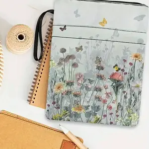 Watercolor Floral Book Cover with Zipper, Washable Fabric, Ideal for Adults, Teachers, Back-To-School Season, Learning Supplies